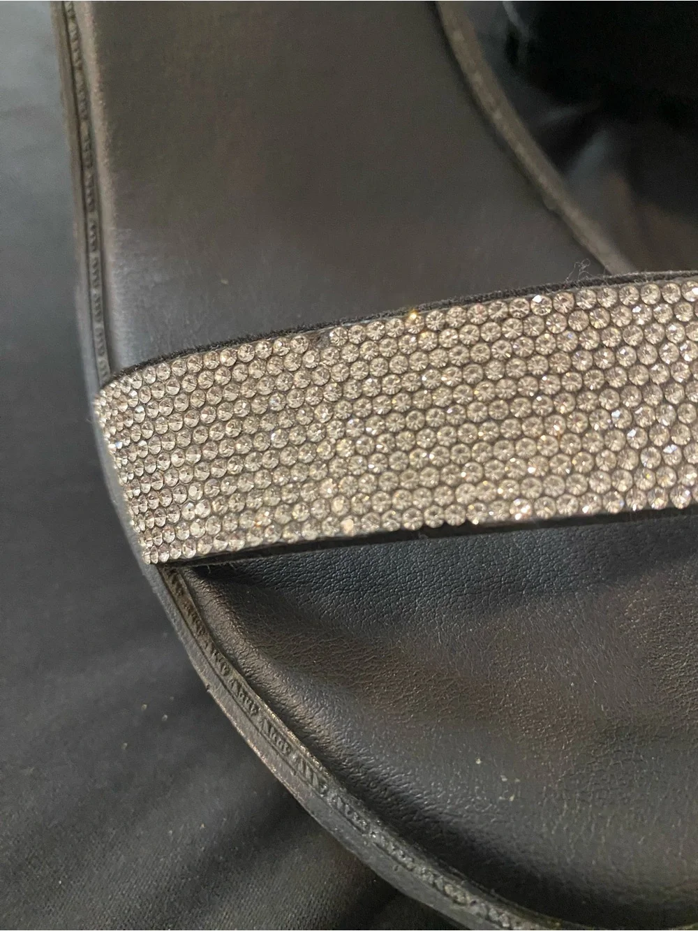 Black Wedge Sandals with Rhinestone Strap